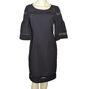 Talbots Mesh Detail Bell Sleeves black sheath Dress‎ Size 4